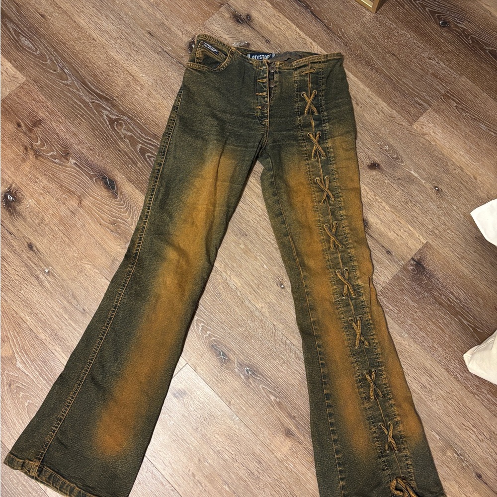 OTOSTOP vintage jeans Stylish Brown Flare Women Jeans Y2K